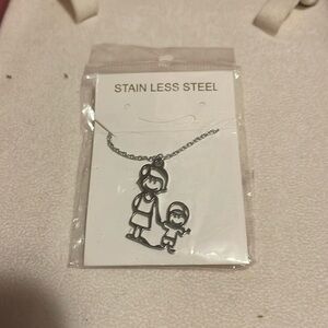 Stainless steel necklace. Features Mom, 1 boys.